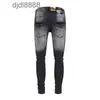 Heren designer broek 2024 nieuwe high street trendy merk gebroken huid patch elastische slim fit verontruste diepblauwe jeans voor mannen