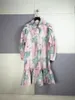 Casual Dresses Women Turn-Down Collar Shirt Dress Summer 2024 Ruffles Three-Quarter Sleeve Loose Ladies Vintage Print Mini Robe