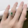 Bagues de cluster Spring Qiaoer Vintage 925 Sterling Silver Pear Lab Emerald Green High Carbon Diamonds Gemstone Bague de mariage Fine Bijoux