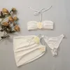 2024 New Milk White Flower High Quality Beach Resort Bikini Three Piece Set for Women