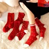 Women Socks Women's Year Christmas Red Textured Female Wedding Thick Bottom Warm Autumn Winter Retro Long