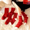 Chaussettes femme année noël rouge texturé femme mariage fond épais chaud automne hiver rétro longue