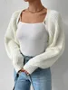 Frauen s Y2K Open Frt Cropped Cardigan Lg Ärmel Einfarbig Rippen Stricken Shrug Pullover Bolero Tops j2J0 #