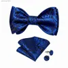 Bow Ties Classic Royal Blue Paisley Bowtie Mandkerchief Cuffers de bouffées Broche Broche pour l'homme Tuxedo Business Party Mariage Fashion Bow Ties Y240329