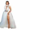 yiminpwp White Wedding Dres African Black Bride Robes High Neck Thigh-High Slits Hollow Beaded Crystal Bridal Shower Dr h8Y6#