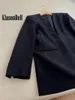 Ternos femininos 1.15 klasonbell moda jaqueta de lã sem gola para roupas femininas preto com decote em v fivela de gancho design de cinto de renda midi blazer