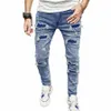 Hommes Skinny Ripped Jeans Pantalons Homme Y2K Hip Hop Trous Slim Jeans déchirés Casual Vintage Blue Denim Pantalons pour hommes Vêtements 58sy #