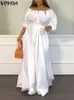 plus Size 5XL VONDA Elegant Sexy Off Shoulder Maxi Dr Women 2023 Lg Sleeve Solid Belted Bohemian Robe Casual Party Vestidos S5Jc#