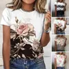 Magliette da donna Maglietta floreale da donna Stampa Tunica estiva Top per streetwear T-shirt moda con stile pullover oversize Vestibilità ampia