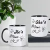 Tassen, 2 Stück/Sets, lustige Keramik-Kaffeetasse für Paare, 325 ml, He's Mine She's, Teetasse, Geschenke für Ehemann, Ehefrau, Jahrestagsgeschenke