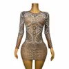 women Sexy Stage Sier Rhinestes Pearls Brown Mesh Dr See Through Costume Singer Dance Birthday Celebrate Outfit w8L3#