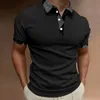 Striped Polo Shirts Men Solid Color Polo Shirt Tops Lapel Plaid Busines