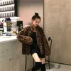 autumn Fuzzy Leopard Print Jacket Women Fi Stand Collar Warm Parkas Outwear Winter Korean Female Loose Faux Fur Coats New 825z#