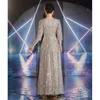 Séquein brillant Mère du marié Dres 2024 Nouveau élégant robe de fête de mariage LG de col de plancher en V avec manches O2QS #