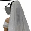 TopQueen V90 Shiny Veil Champagne Color Wedding Veil Multilayer Veil Kort bröllopslöjor för bröllop för Bride Shiny 2021 Z9VX#