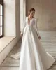 Classic Elegant Wedding Dres A-Line Satin Bridal Gowns V-Neck LG Sleeves Robes For Formal Party 2024 Vestidos de Novia 2023 33CU#