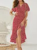 Summer Beach Maxi Dr Femmes Floral Print Boho Lg Chiff Dr Ruffles Wrap Casual Col V Split Sexy Party Dr Robe Femme 98Nz #