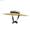 Chapéus de borda larga 15cm 12cm 18cm chapéu de palha para mulheres fita longa senhoras praia verão sol viseira boné