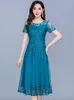 Blauw Casual Chiff Mesh Koreaanse Lg Dr Zomer Vrouwen 2023 Nieuwe Tunieken Midi Fi Elegante Prom Avondjurken Korte Mouw b4Lm #