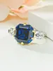 Anéis de cluster elegante 925 prata esterlina artificial azul tesouro anel conjunto com diamante de alto carbono elegante jóias de casamento