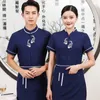 wholesale Supply Waiter Short Sleeve Summer Clothes Chinese Restaurant Tea House Uniform Double Fish Hot Pot Shop Overalls with 12Do#