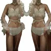 Sexy Pole Dance Bikini White Rhinestes Bra Shorts Klub nocny DJ DS Gogo Costume Women Rave Outfit Scena Performance Wear XS6676 60LO#