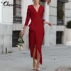 Celmia Elegant Party Sexy V Neck Dr 2023 Autumn 3/4 Sleeve Women Vestidos Asymmetriska vridna midja Casual Solid Midi Dr Z87p#