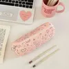 Briefpapierhalter Love Pencil Bag Box Ins Style Pouch Desktop Storage Pink und Weiß