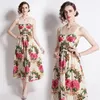Vestidos casuais wtianyuw 2024 moda pista vestido de verão feminino espaguete cinta lindo floral impressão vestidos longos