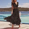 Arbetsklänningar dam sexig djup v ruffle väst topp långa kjol kläder sommar polka dot tryck semester kostymer mode strand veckade två delar uppsättningar