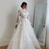 elegante Vintage collo alto in tulle da sposa Dres 3D Appliques in pizzo A Line Princ Lg manica abito da sposa Robe Vestido De Novia 05xJ #