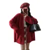 Retro Womens 2023 New Autumn Winter Korean V Neck Cardigan Loose Sense of Design Temperament Red Color Sweater Knitwear Coat X4U3#