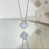 Designer merk 925 Sterling Silver Van Purple Jade Chalcedony Four Leaf Clover ketting verguld met 18K wit goud geluksgras hanglagige sleutelbeen ketting hoge versie