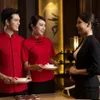 Yüksek kaliteli otel iş giyim erkek ve kadın yaz hotpot personel üniformaları restoran gri retro garson üniformaları Çin gömlek o5yu#