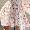 NOWOŚĆ FI WOMENS Floral Print Mini Dr Summer LG Sleeve Deep V Neck High talia A-line Dr Street Style Hot Sale S-xl A8vd#