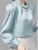 Dames Blouses Frans Vintage Elegant Satijn Voor Dames Kantoor Dames Effen Professioneel Halter Parels Kralen Blouse 2024 Lente Tops