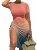 Lw Plus Size Dres Лето с градиентом на шнурке и рюшами Bodyc Dr High Split 2022 Новый Fi Body-sha Женский Vestidos Z32o #