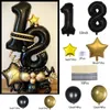 Decoração de festa 1 conjunto de balão de aniversário preto dourado com número de 32 polegadas para adulto 18 0 30 40 50 anos bola