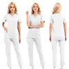 XS-2XL 6 colori scollo a V manica corta tasca infermieristica top da lavoro pantaloni uniforme solido leggero traspirante morbido abito da donna M1qe #