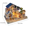 モデルビルディングキットアセンブリ海辺ヴィラDIYドールハウスミニチュアハンドメイド3Dパズルおもちゃホームクリエイティブルームベッドルーム装飾240321