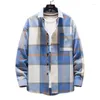 Men's Casual Shirts Brushed Long-sleeved Shirt Jacket Wear Trend Cardigan Fashion Plaid Laple Man Coat Shopping Dating