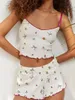 Accueil Vêtements Femmes 2 pièces Pyjama Set sans manches Floral Bow Imprimé Cami Tops Shorts décontractés