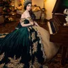 Классические зеленые бархатные платья Quinceanera, многослойное платье Sweet 15 с кружевными аппликациями, платье принцессы с открытыми плечами и вышитыми бисером Vestidos De 15 Anos