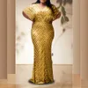 Plus Size Abendparty Dr für Frauen Elegante Hochzeit Abendessen Formelle Kleidung Gold Einfaches Design Pailletten LG Dres Große Größe r68o #