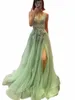 Elegant Green Lace Evening Dres 2024 V Neck Spaghetti Strap frt slit en linje formell parti prom klänning kvinnor special på 09gu#