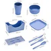 Ensembles de couverts 25 pièces Pack de valeur assiettes et bols en plastique de voyage portables vaisselle en paille de blé ensemble de vaisselle essentiels pour dortoir universitaire