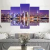 5 Panels Canvas Painting Wall Art New York City Construction Scenery Pictures Prints Night View Landscape Poster Home Decor