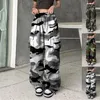 American Vintage Camouflage Cargo Hosen Frauen Sommer Streetwear Lose Gerade Breite Bein Hosen Frau 240321