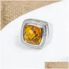 With Side Stones 15Mm Square Cubic Zirconia Statement Ring Stone Fashion Womens Jewelry Drop Delivery Dhjqm