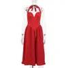 Casual Dresses V Neck Halter ärmlös A-Line Loose Club Party Long Dress 2024 Elegant Backless Midi For Women Fashion Deep